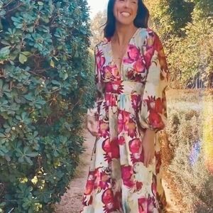 Ariella Pink and Cream Floral Long Sleeve Dress